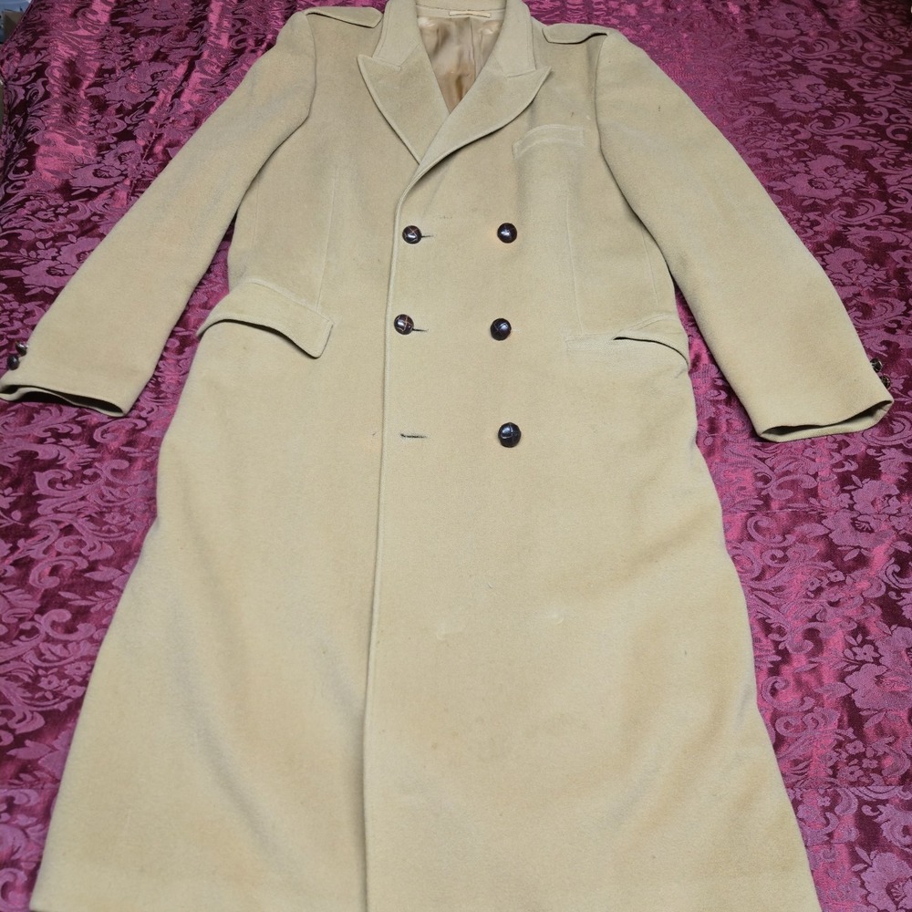 Vintage Mens 40L Camel Wool Overcoat Double Breasted Trench Peacoat Yugoslavia
